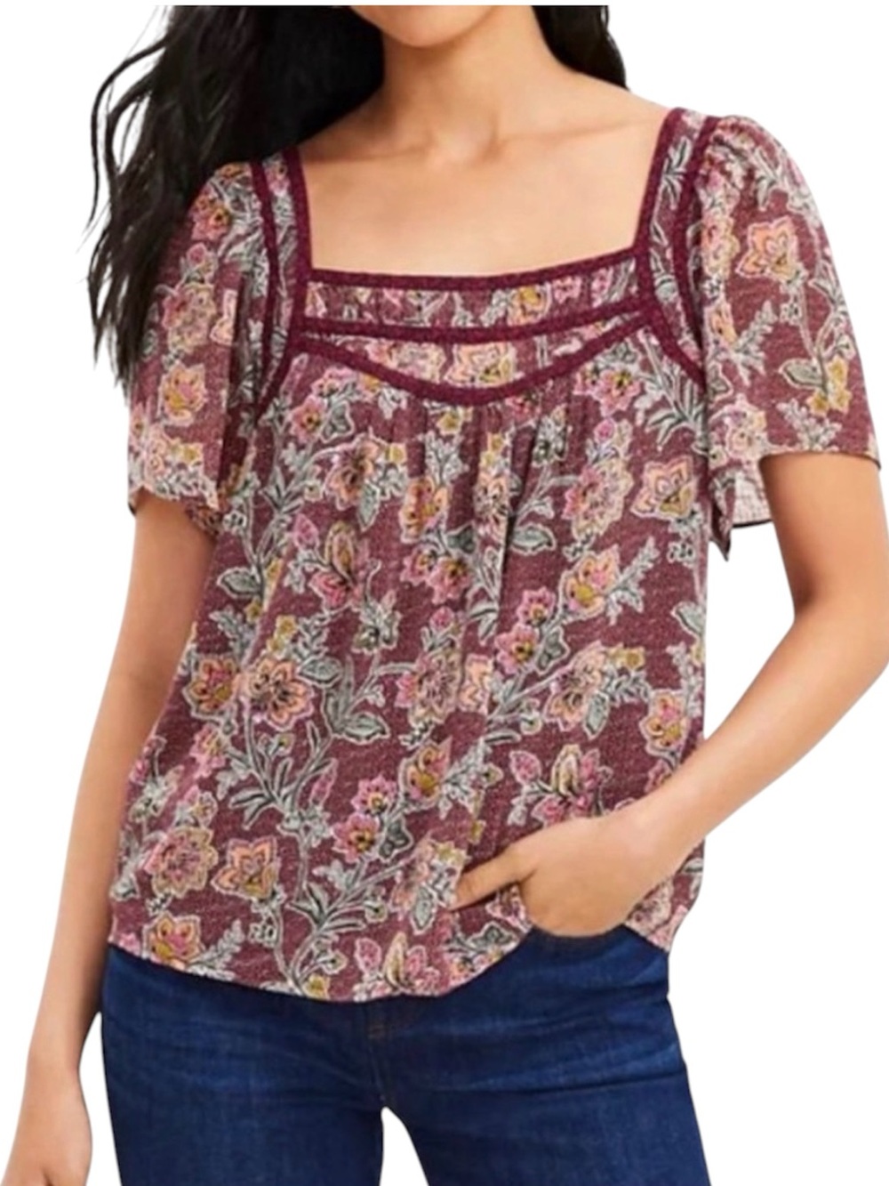 LOFT Floral Square Neck Blouse